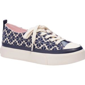 Kate Spade Women Platform Sneakers Kaia Light Taupe Navy Fabric. Size 10B